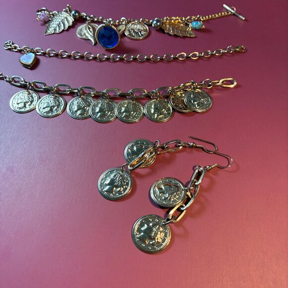 Vintage Bracelets Lot Coins Gypsy comes with Earrings & Heart Locket Mini - Picture 6 of 15